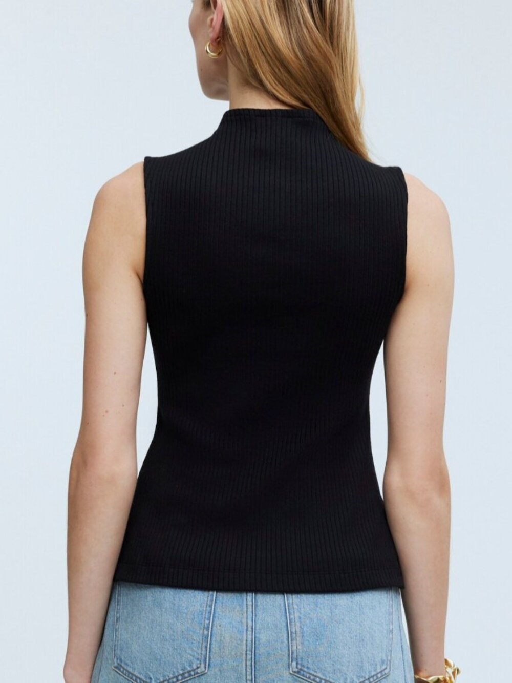 Madewell Black Side-Slit Mockneck Tank | Size M - Picture 3 of 7